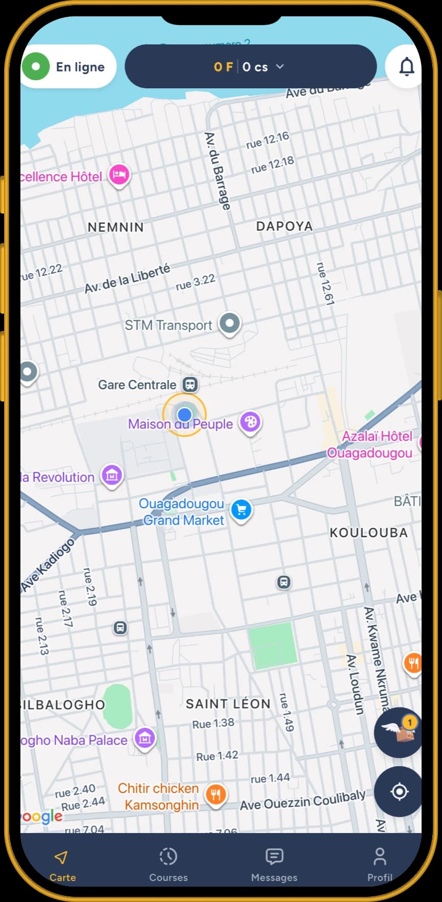Carte des courses disponibles autour du livreur